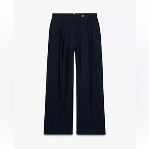 Zara  Classic Navy Linen Pleated Trouser Sz S